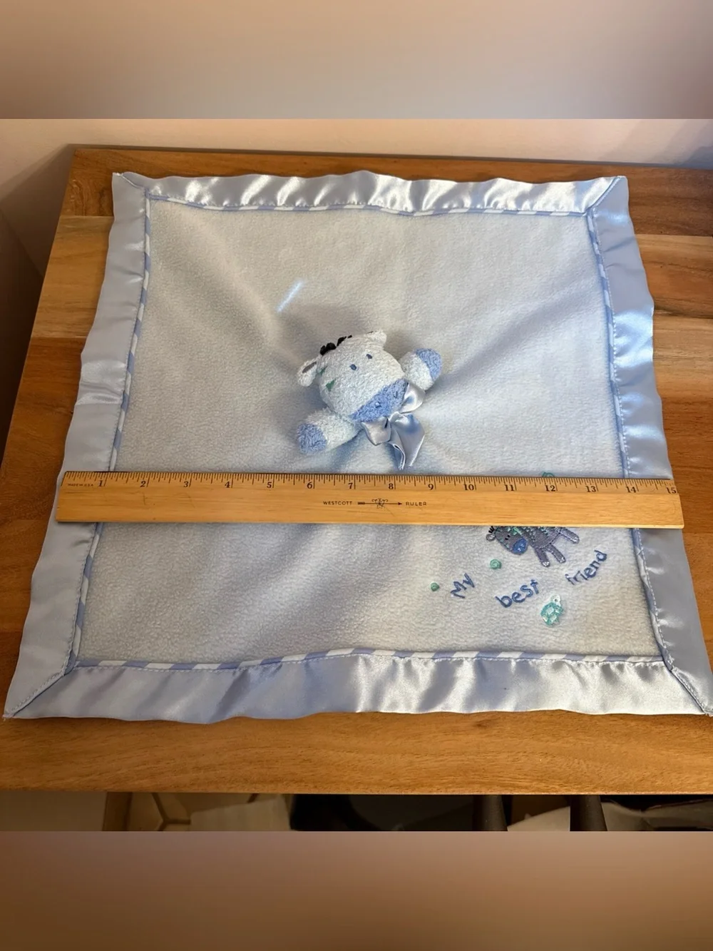 Carters Blue Zebra Lovey Giraffe Child of Mine Blanket Rattle Satin BEST FRIEND